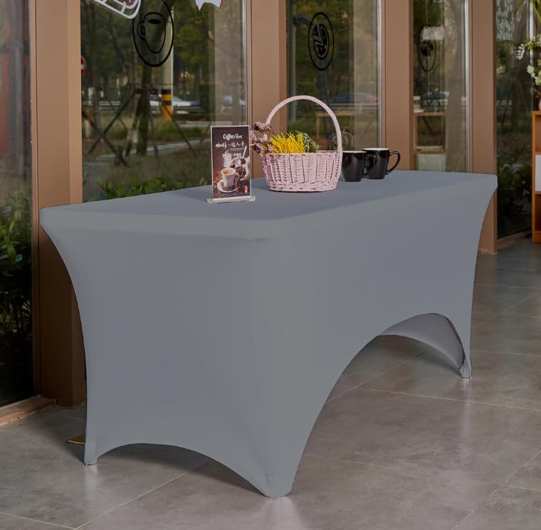 Pomp Stretch Silver 6 Foot Spandex Tablecloth