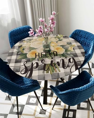 ZOE GARDEN Spring Rose Round Waterproof Table Cover Fitted Tablecloth