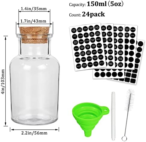 Keketin 24-Pack Clear Glass Jars with Cork Lids