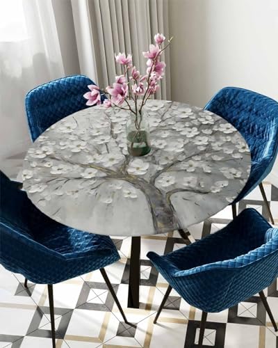 ZOE GARDEN Floral Tree Round Waterproof Table Cover Fitted Tablecloth