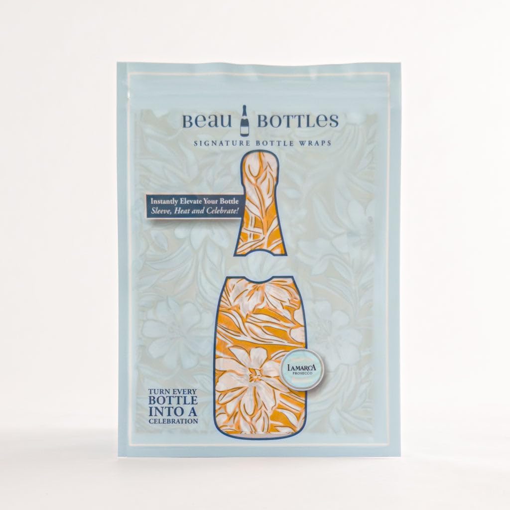 Beau Bottles Grandmillenial Gold Flower Wine Label Wrap for La Marca 750ml Champagne Bottle