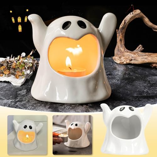 Ceramic Halloween Candy Bowl Ghost Candle Holder - 2pcs