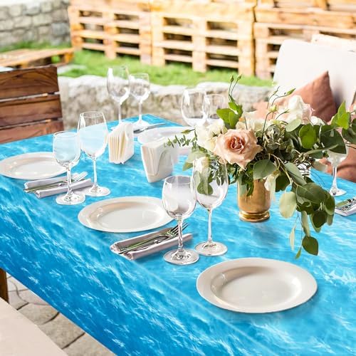 3 Piece Ocean Waves Tablecloth 54x108 Inch Water Print Plastic Table Cover for Beach Pool Party Decor