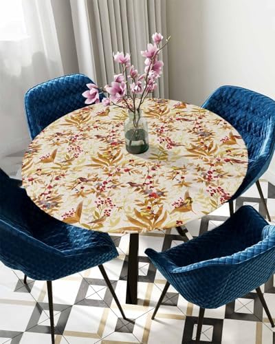 Retro Leaves Round Waterproof Table Cover for Indoor Outdoor Use