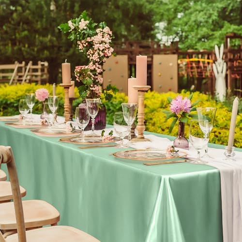 TURSTIN Sage Green Sateen Tablecloth 102x58 Inch Overlay Table Cover