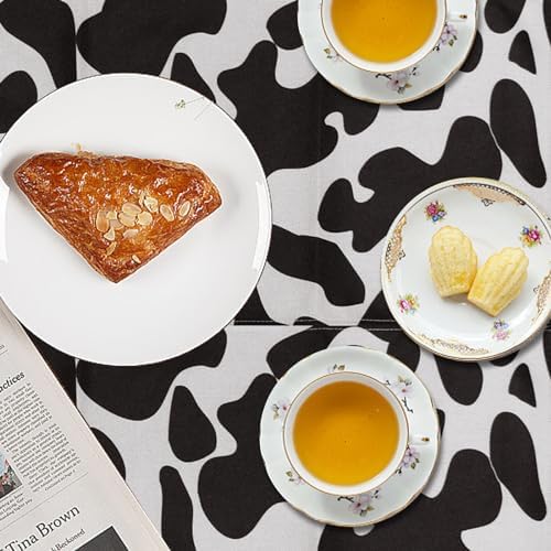 5 Pcs Linen Cow Print Table Runner Farm Tablecloth