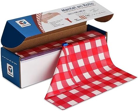 Amatra All-Purpose Plastic Table Cover Roll with Self-Cutter Red Checkered 54inch x 120ft