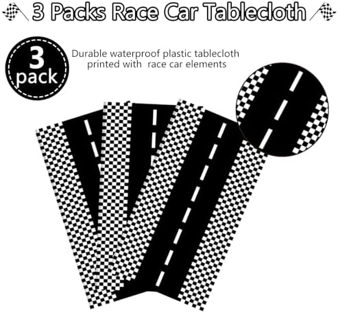 Kesfey 3 Pack Race Car Tablecloths 54x108 Inch Checkered Flag Party Decor