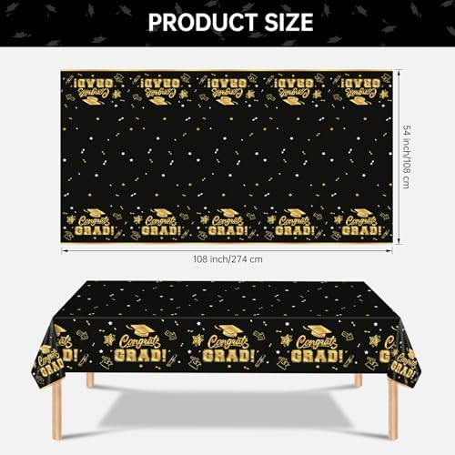 2 Pack Graduation Tablecloths - Black Gold Class of 2025 Decorations