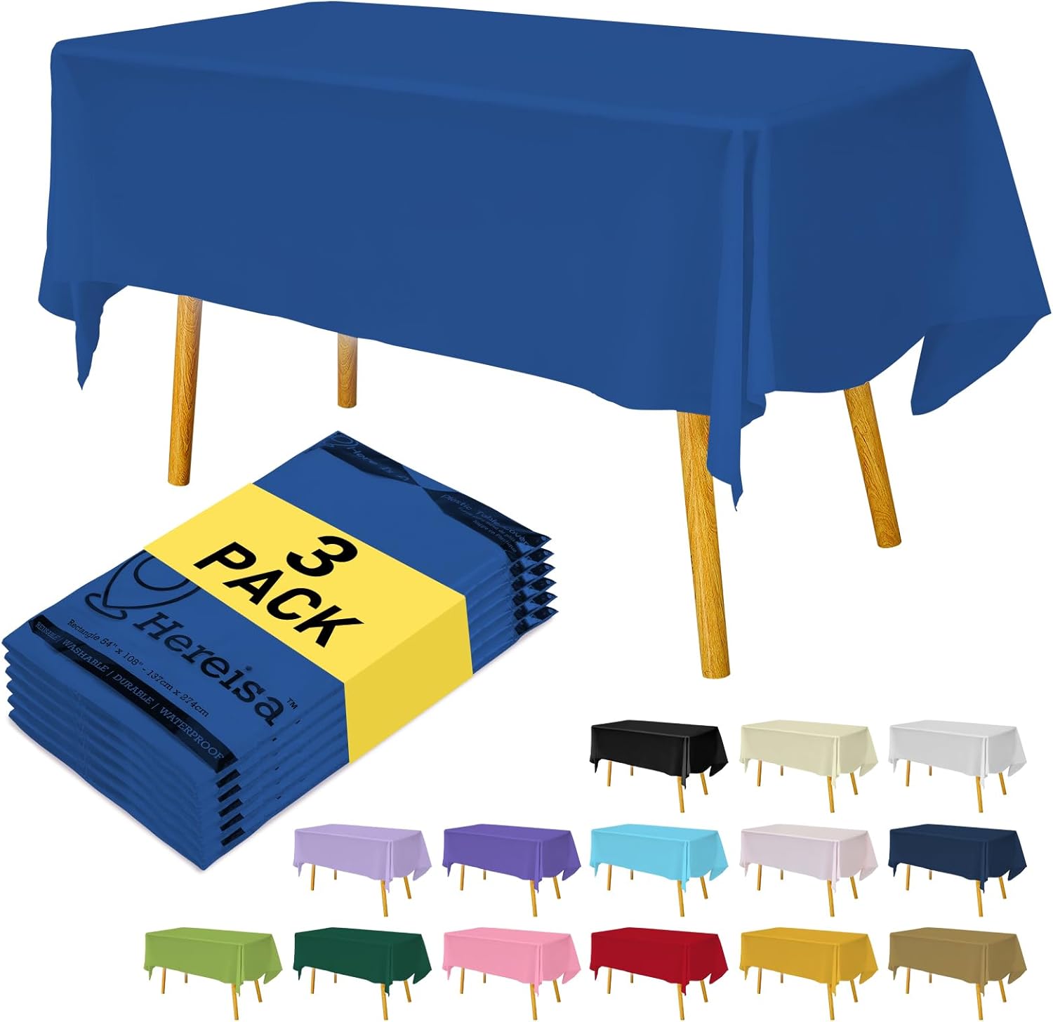 Royal Blue Plastic Tablecloths 3 Pack Disposable Covers 54x108