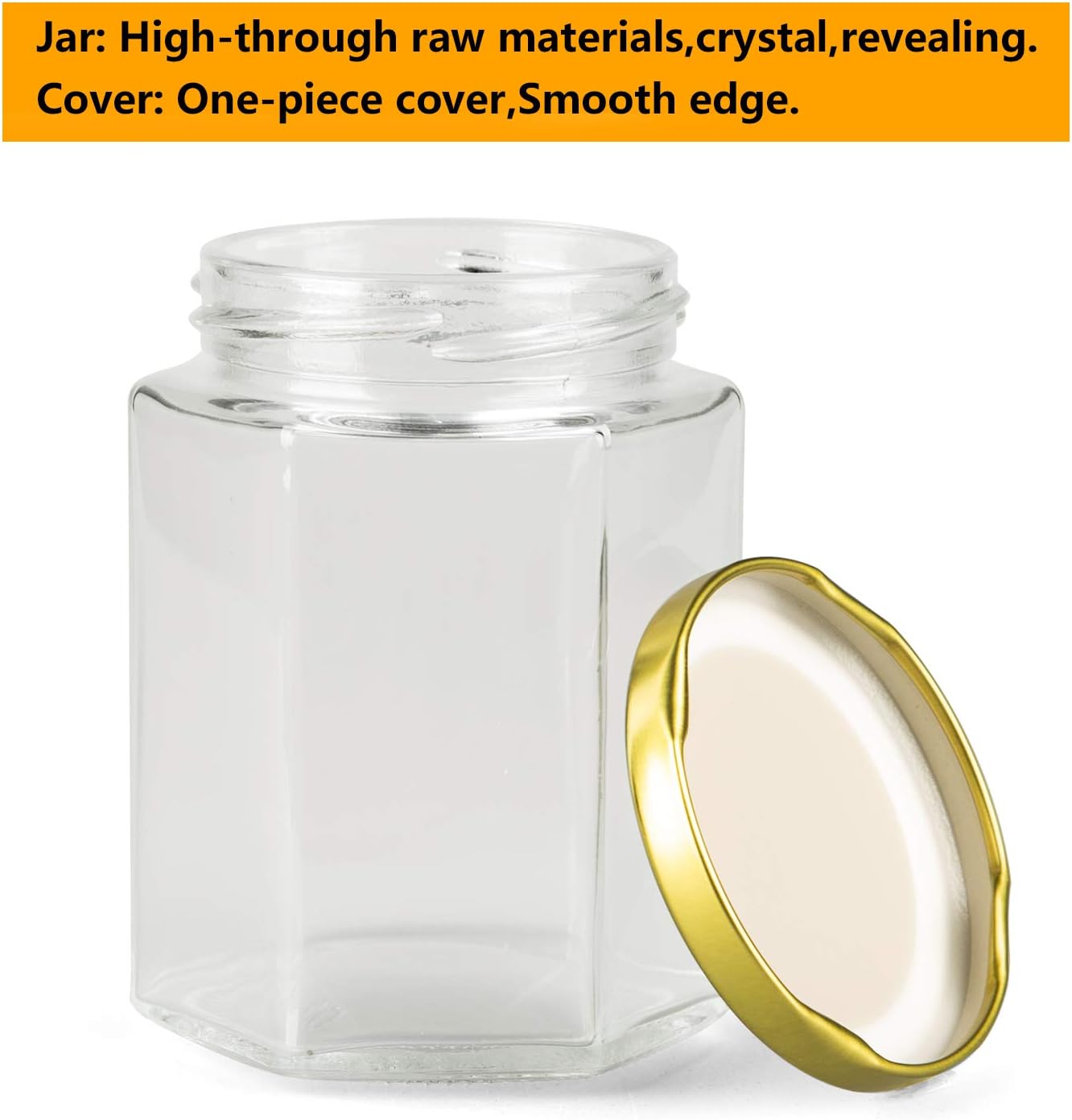 Encheng 10 Oz Hexagon Jars with Golden Lids 20 Pack