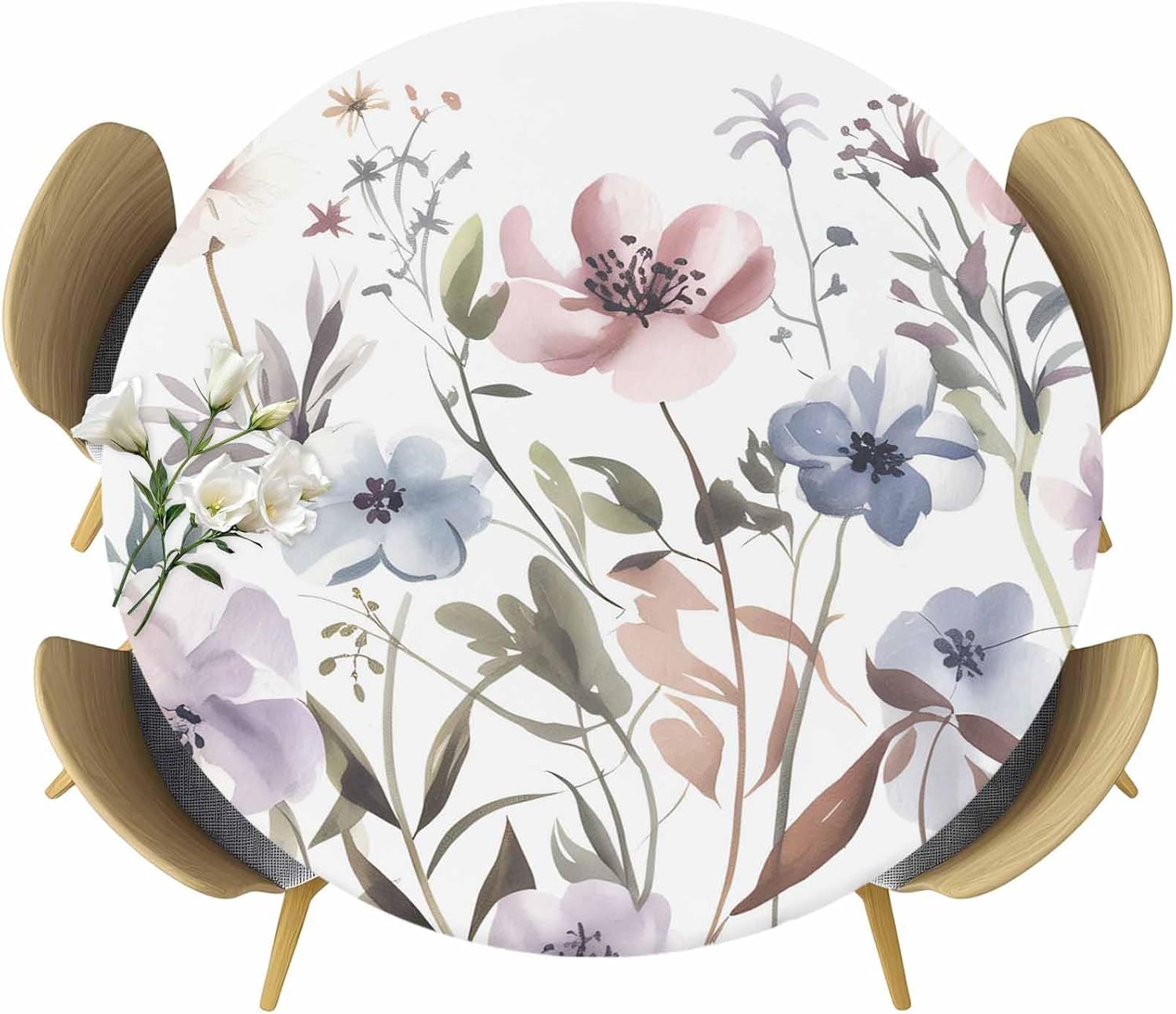 Falaniique Watercolor Floral Round Tablecloth 45-54 Inch