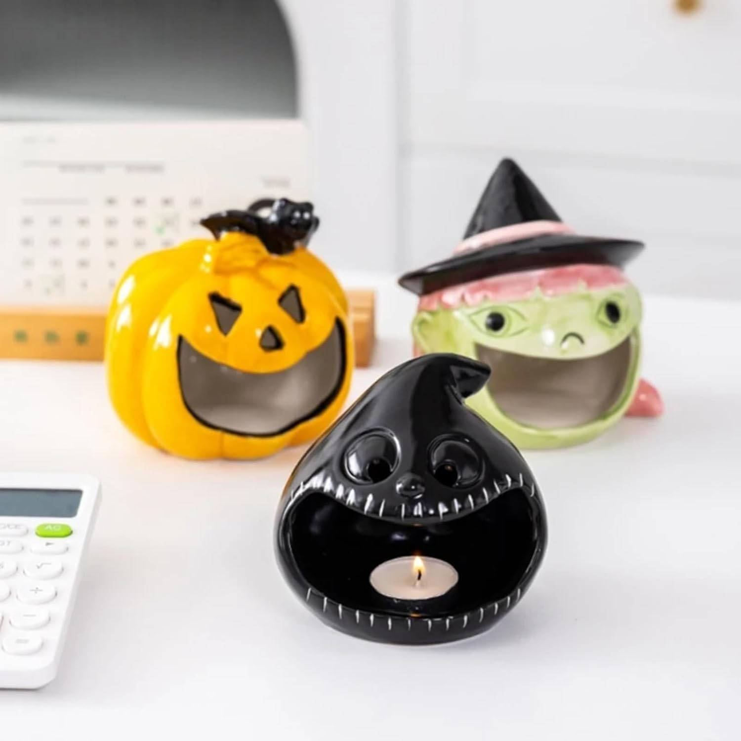 Halloween Candy Bowl Ghost Bat Pumpkin Ceramic Candle Holder