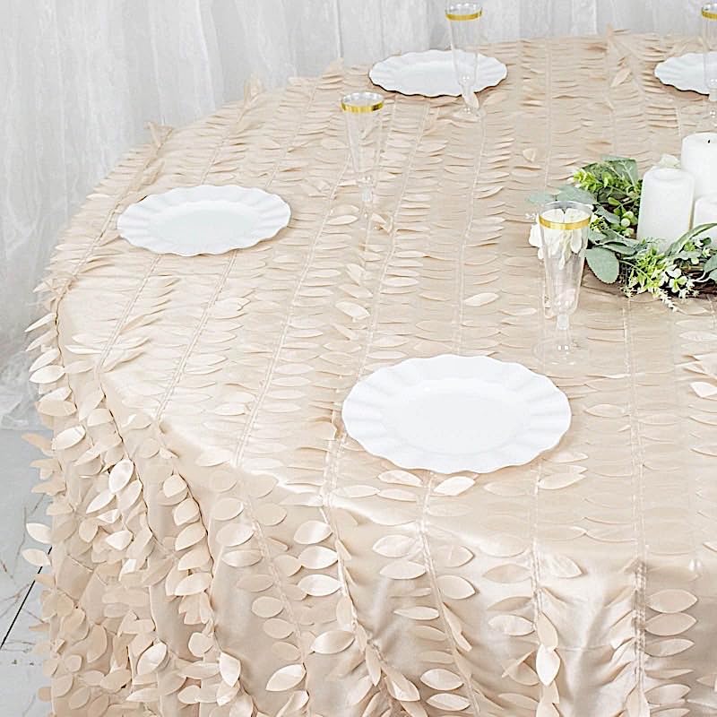 Balsa Circle 132 Inch Beige Taffeta Tablecloth Leaf Petals Design