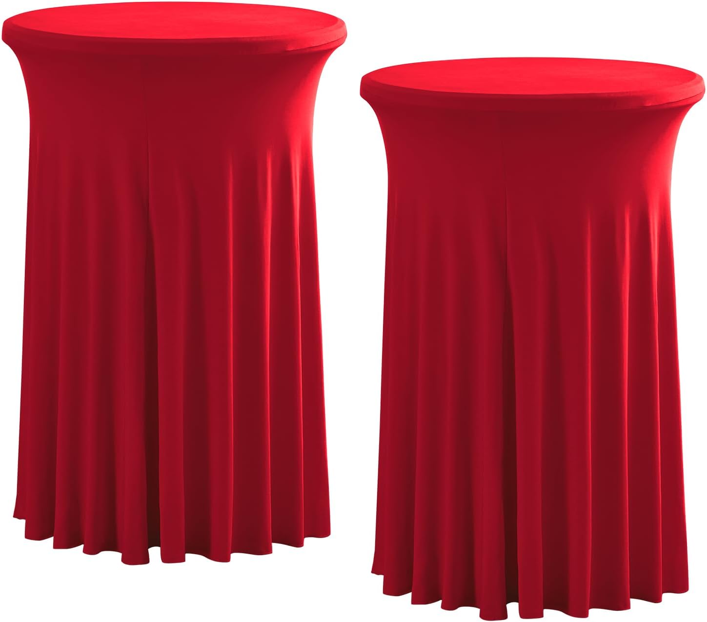 2 Pack 43x32 Inch Spandex Cocktail Tablecloths with Wavy Skirt Red Stretch Table Cover for Bar Wedding Party