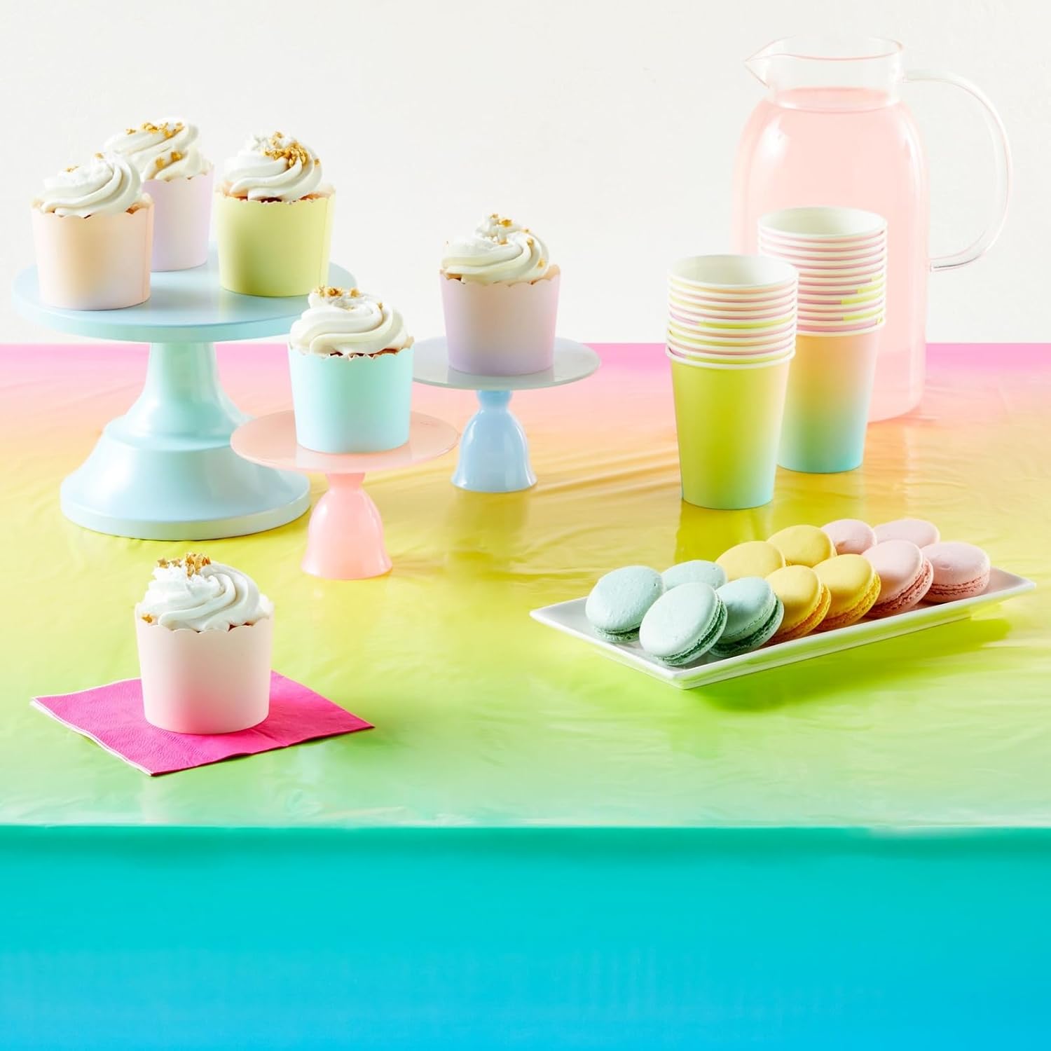 Sparkle and Bash 3 Pack Plastic Ombre Rainbow Tablecloth