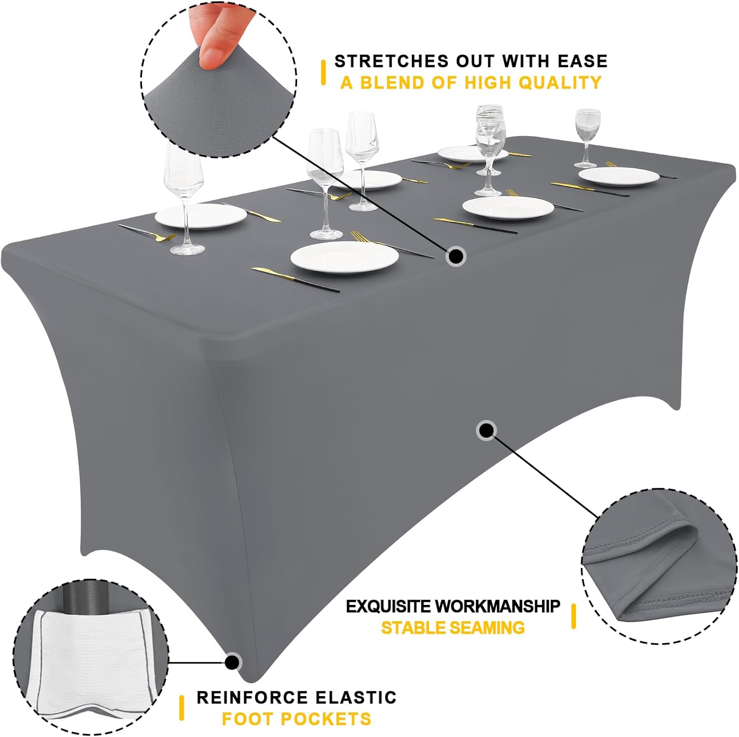Smiry 2 Pack Stretch Tablecloths 6FT Grey