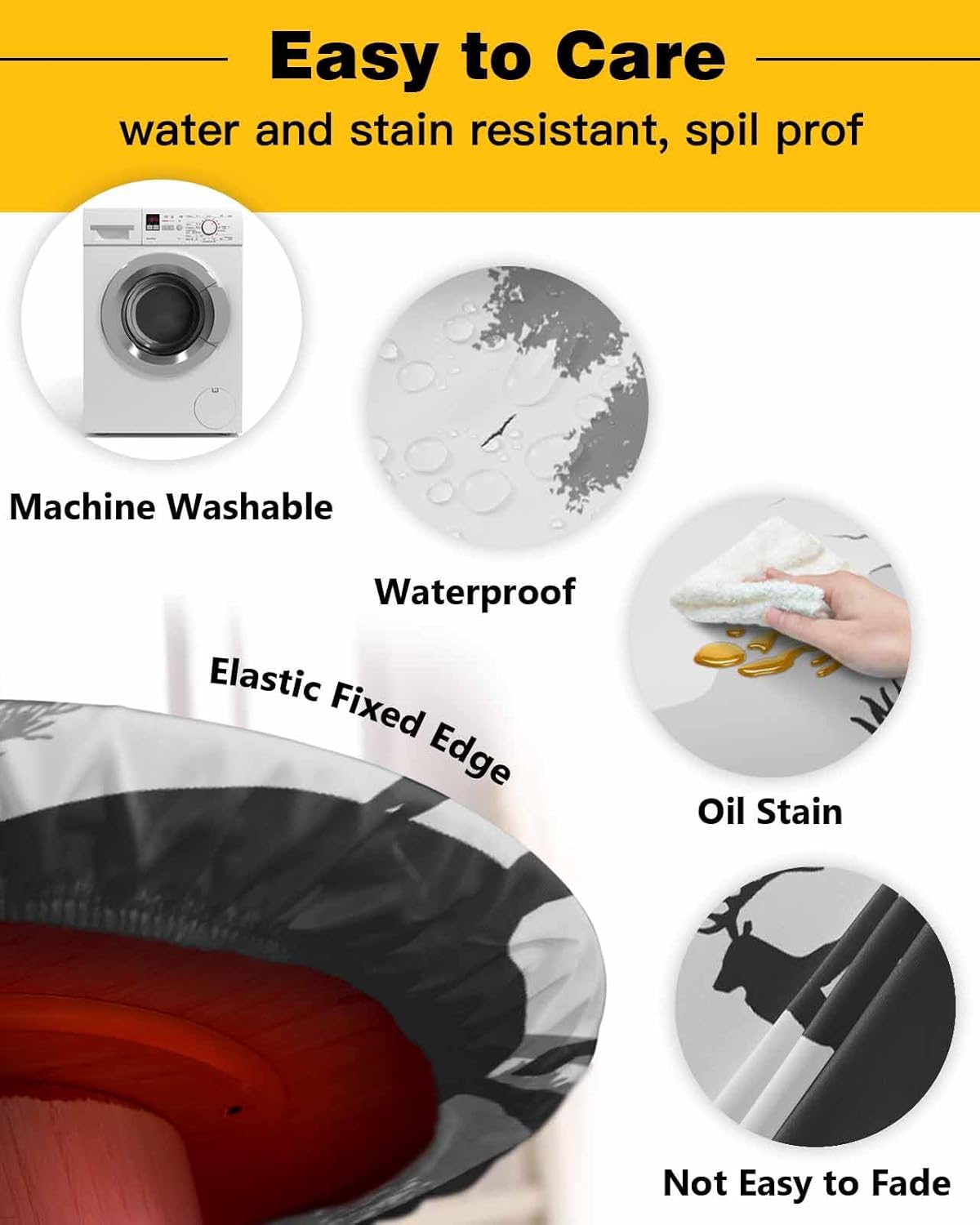 Foggy Forest Elk Round Waterproof Table Cover Fitted Tablecloth