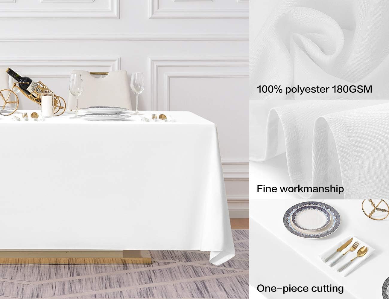 Surmente 2 Pack White Rectangle Tablecloth 90x132 Inch