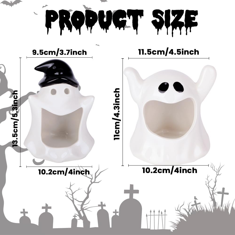 DIYDEC Halloween Candy Dish Holder 2PCS Ghost Ceramic Bowls