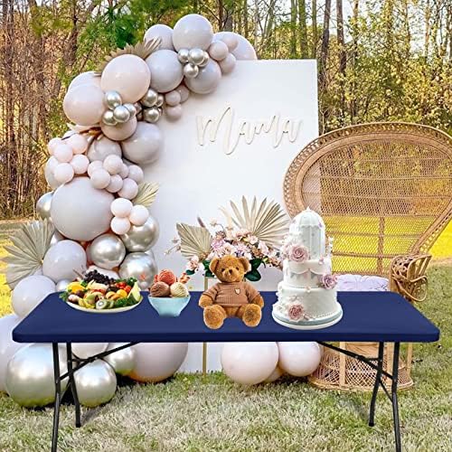 6 Pack Stretch Table Cover for 6 Tables Navy Blue 30 W x 72 L