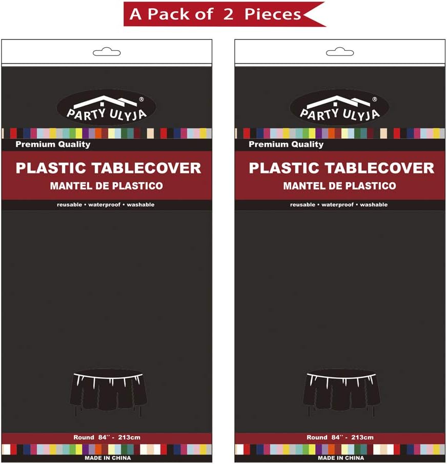 Black Plastic Tablecloths 2 Pack for 84 Inch Round Tables