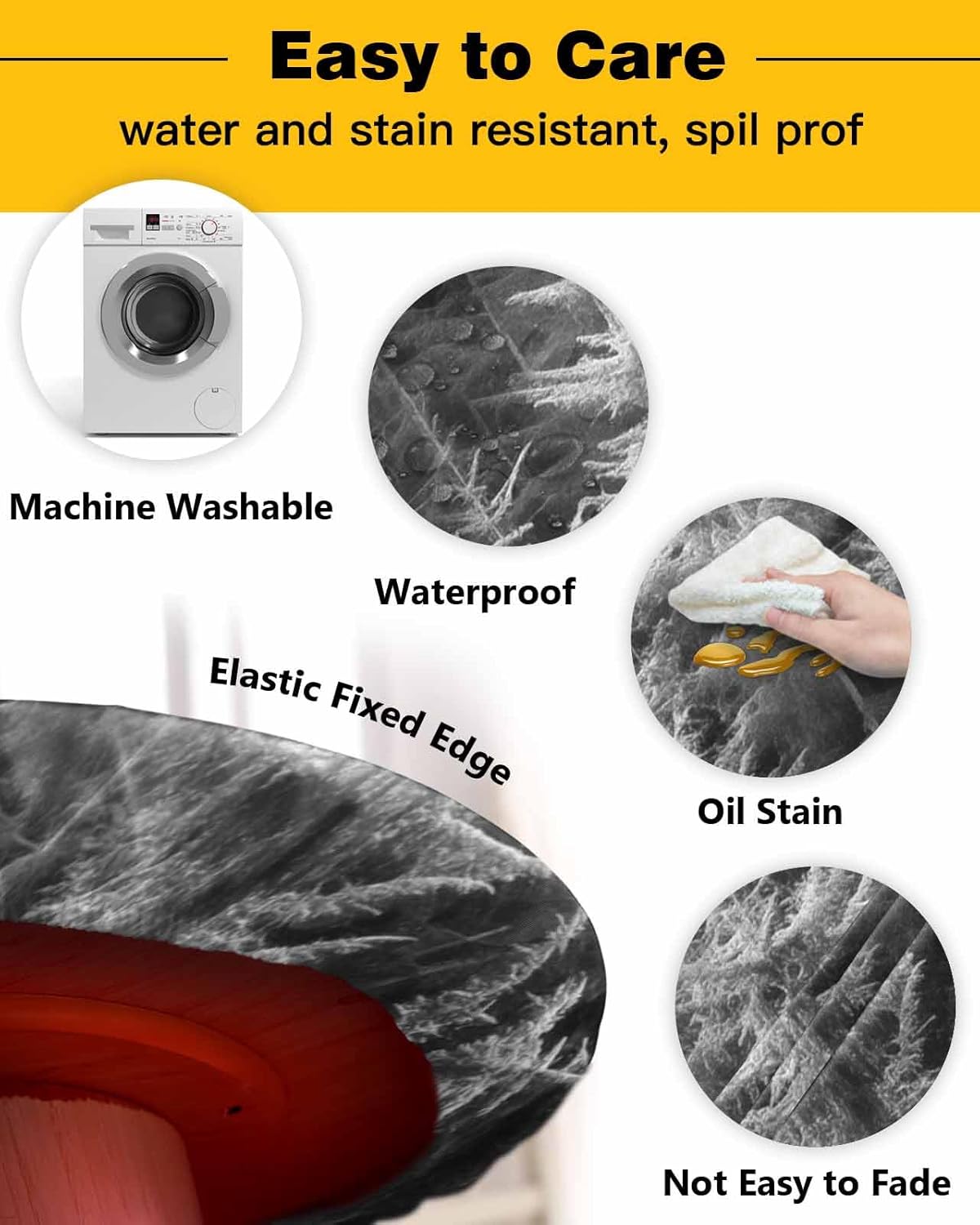 ZOE GARDEN Grey Tree Round Waterproof Tablecloth