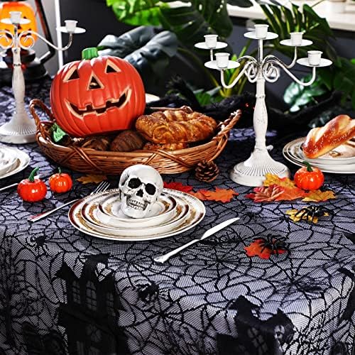 Irenare Halloween Spider Web Tablecloth Black Lace Gothic Rectangular 53 x 69 Inch