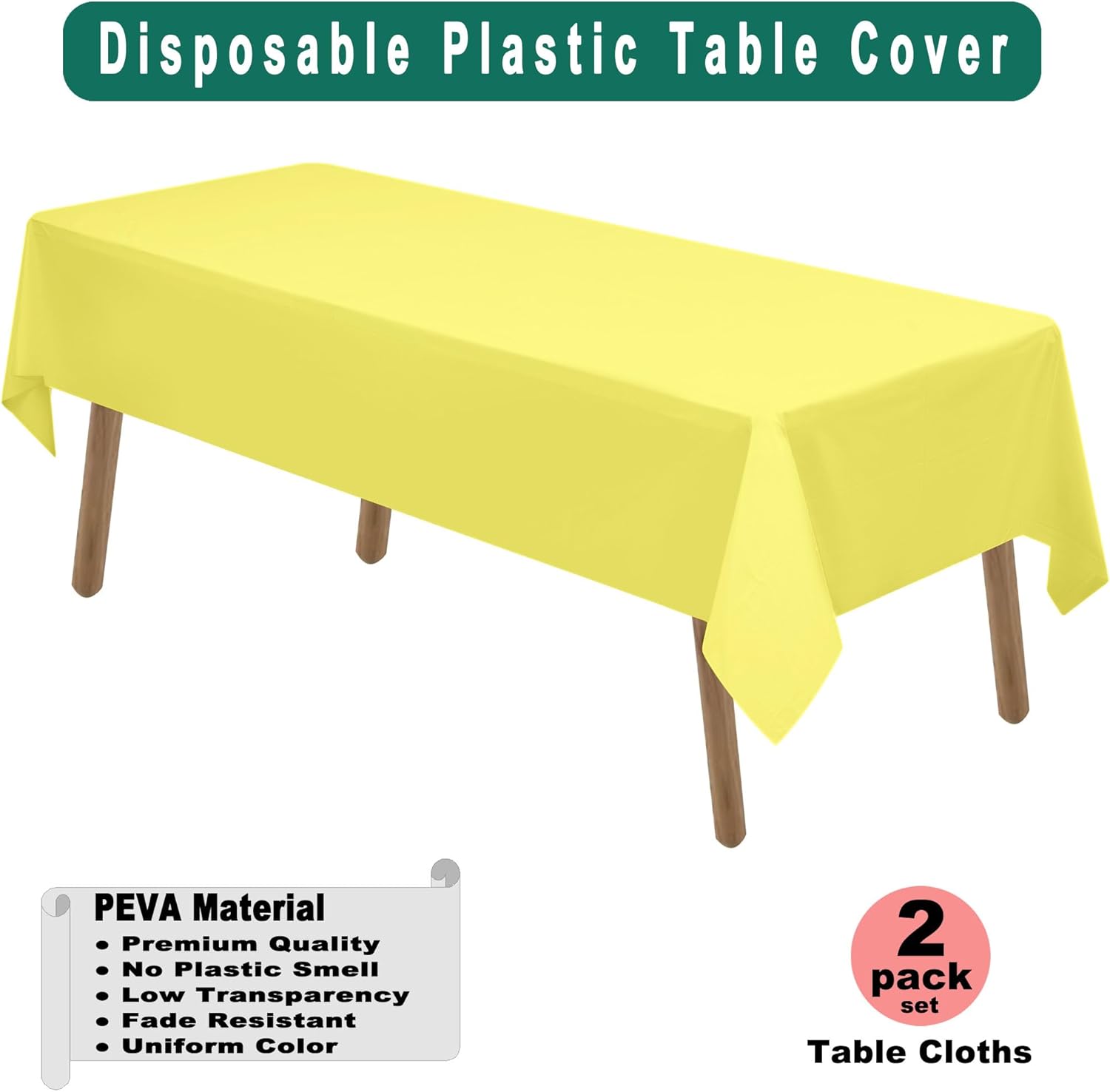 Light Yellow Plastic Tablecloths 2 Pack for 8 ft Table