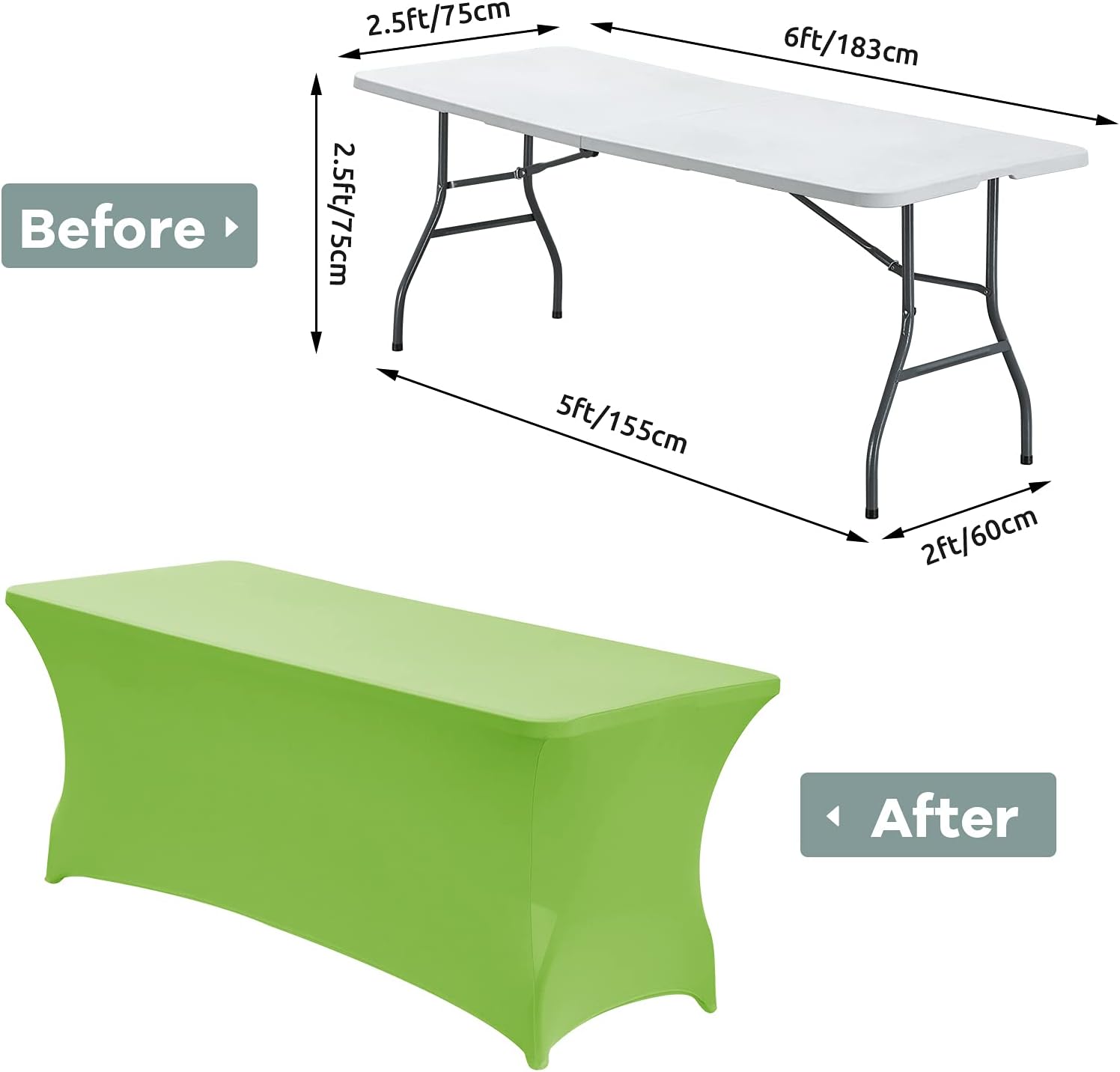 CWK 6FT Waterproof Stretch Spandex Table Cover - Light Green