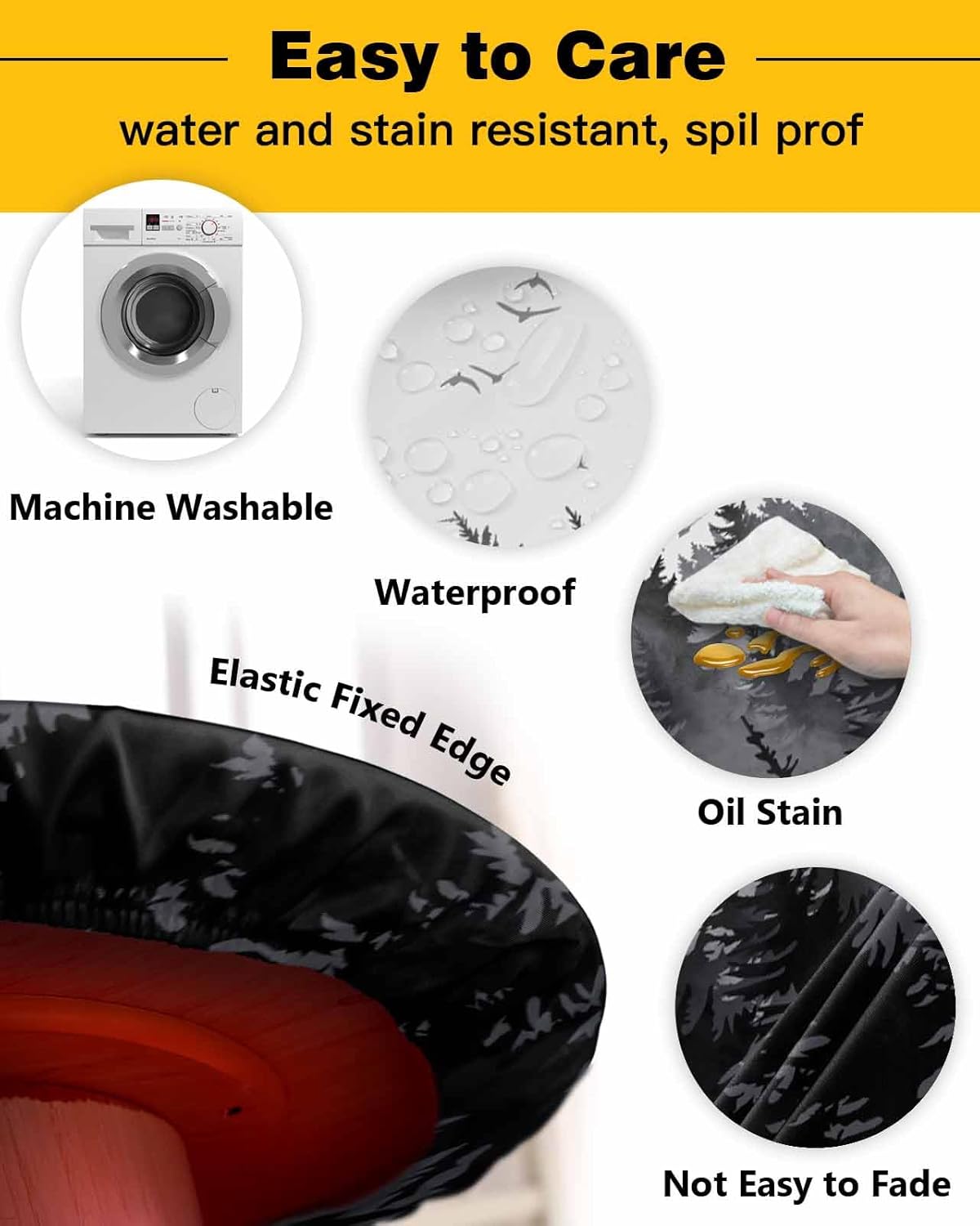 Forest Round Waterproof Table Cover Fitted Elastic Tablecloth 55-60 Inches
