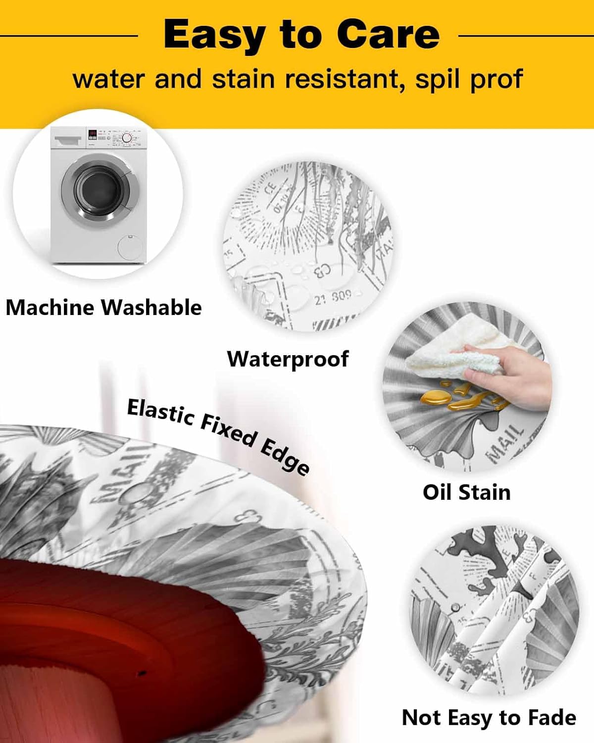 Grey Jellyfish Round Waterproof Table Cover Fitted Tablecloth