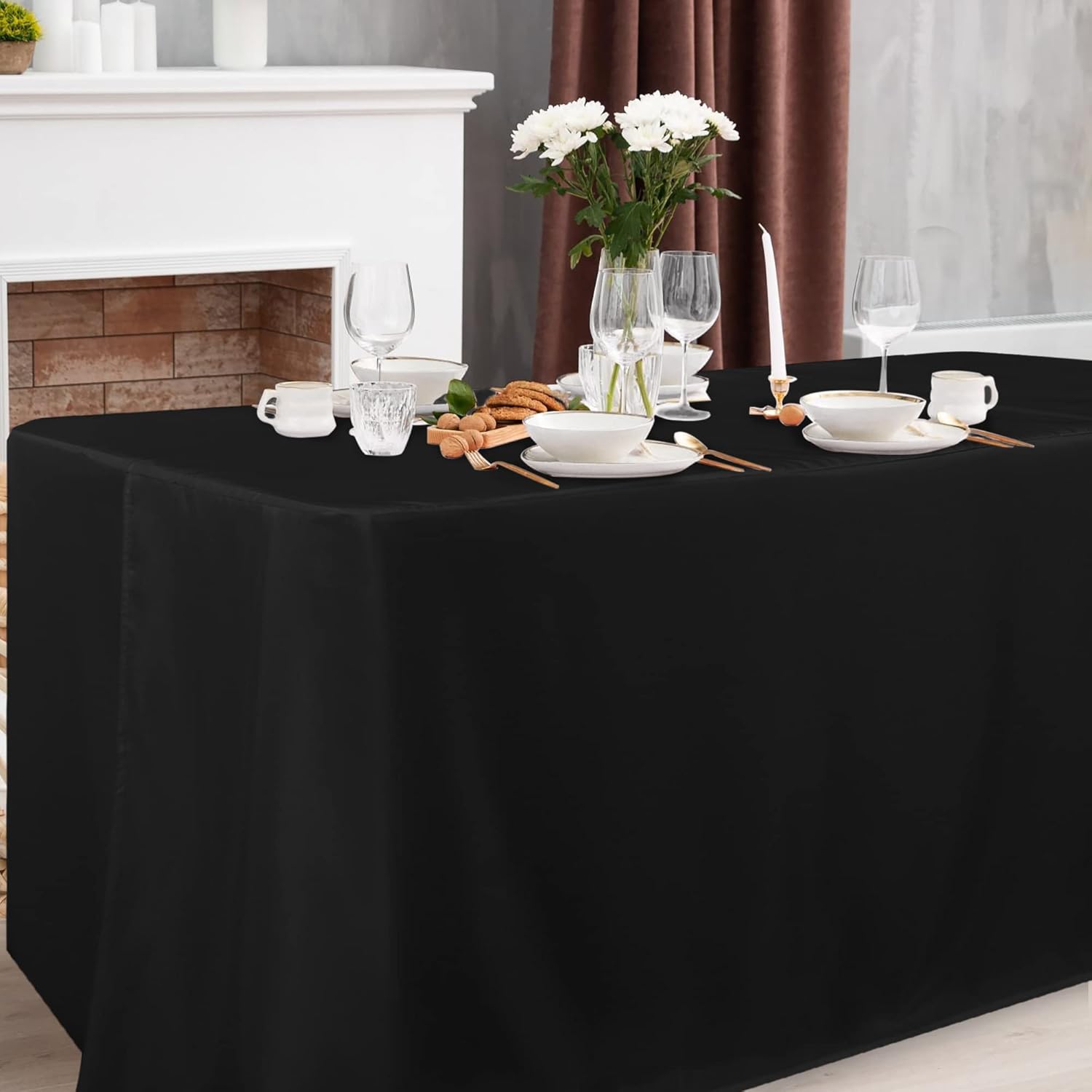 Obstal 2 Pack Black Tablecloths for 4 Foot Rectangular Tables
