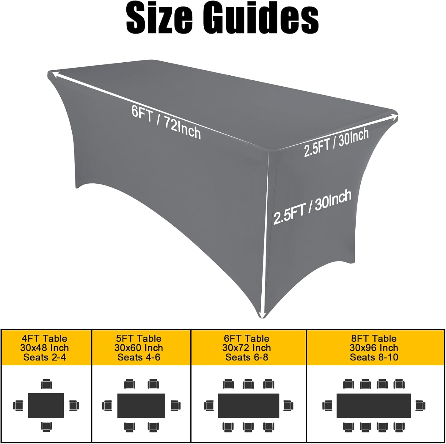 Smiry 2 Pack Stretch Tablecloths 6FT Grey
