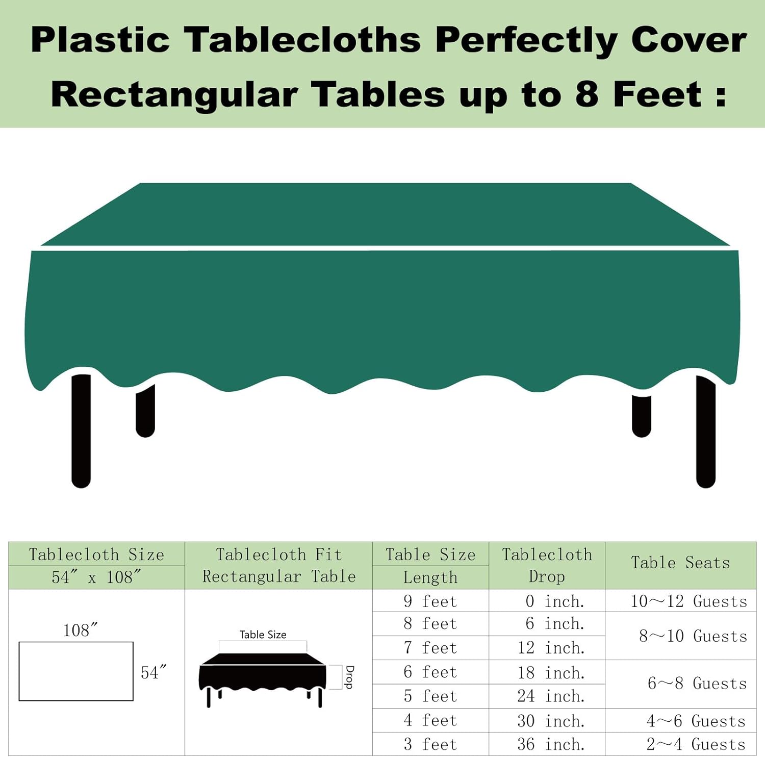 Dark Green Plastic Tablecloths 3 Pack for Outdoor Parties