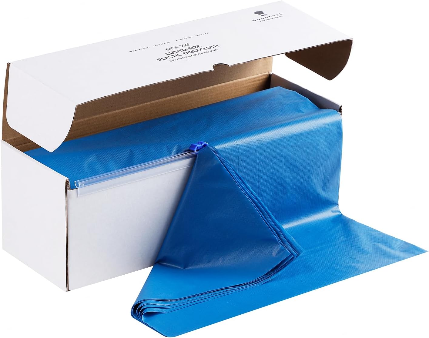 Goodluck 54 Inch X 300 Feet Plastic Tablecloth with Cutter Box Blue Disposable Table Cover Roll