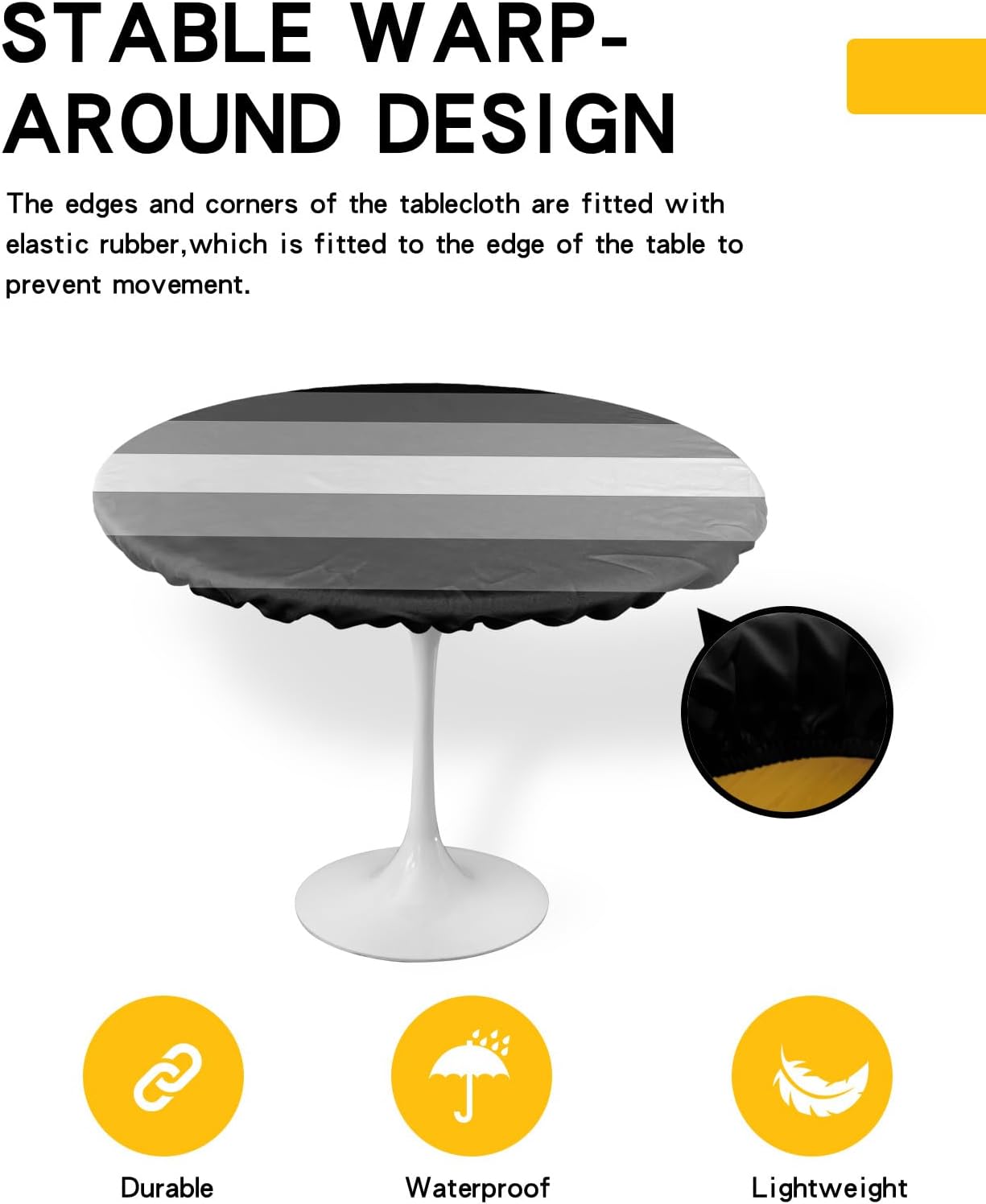 Black White Stripe Round Waterproof Table Cover Fitted Tablecloth
