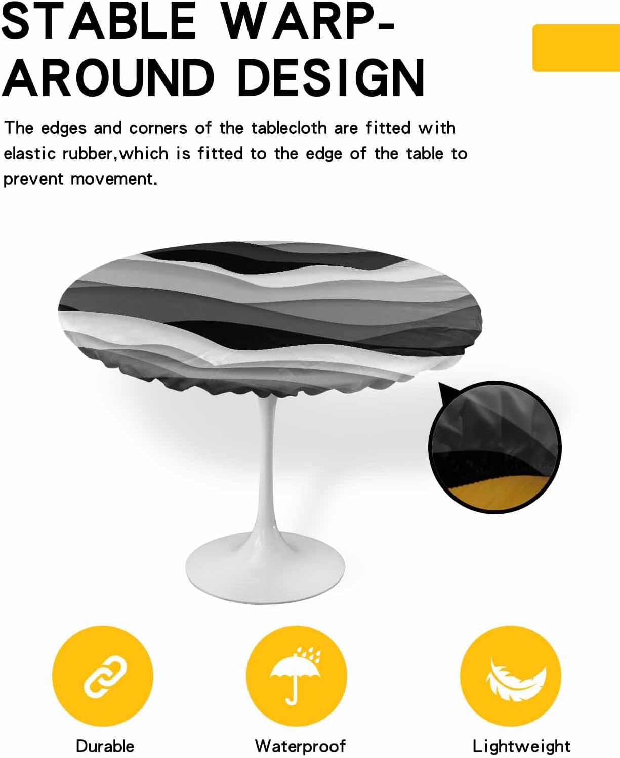 Black Grey Round Waterproof Table Cover with Elastic