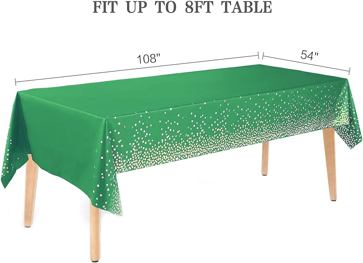 8 Piece Green and Gold Plastic Tablecloth 54x108 Inch