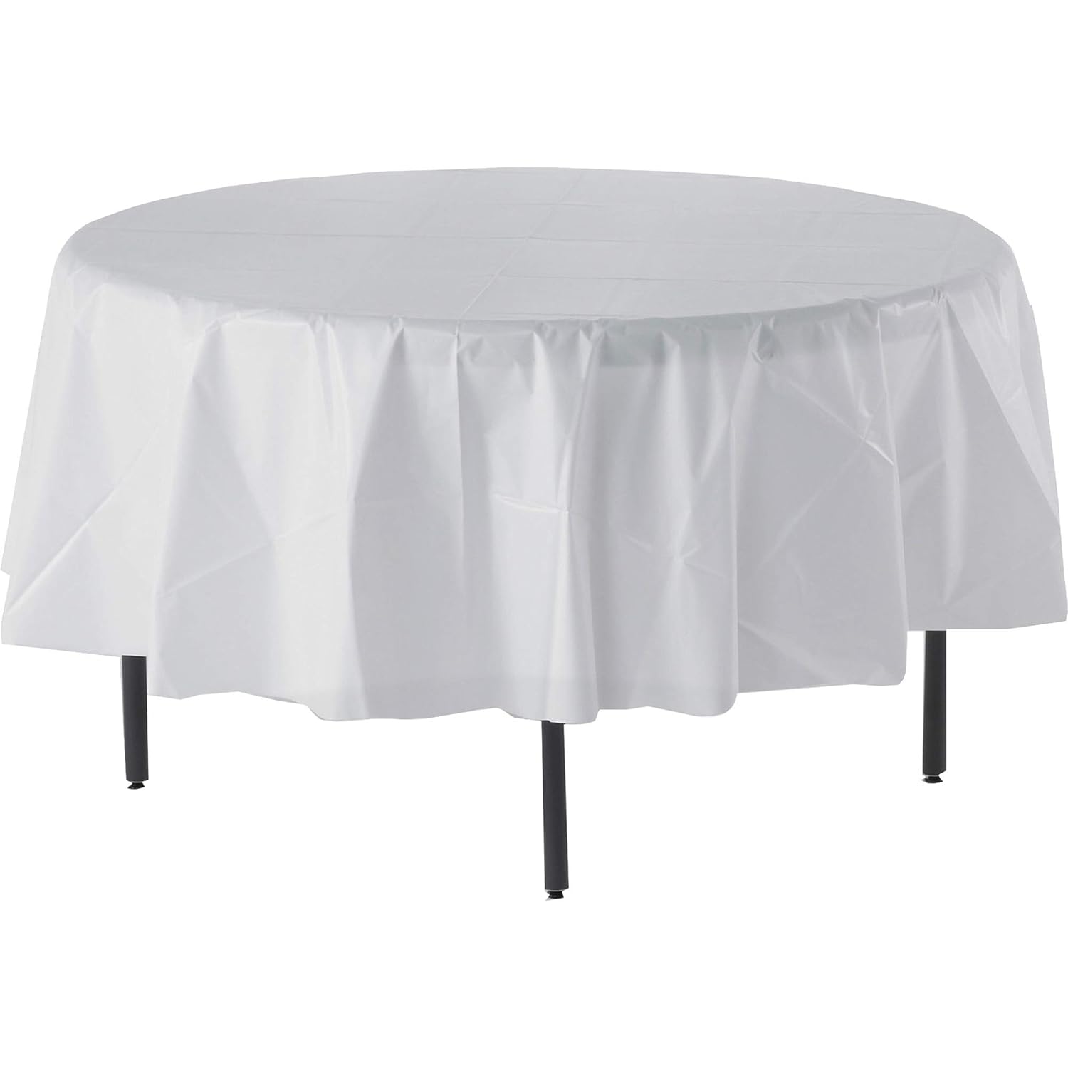 Genuine Joe White 84 Inch Plastic Round Tablecovers Pack of 24
