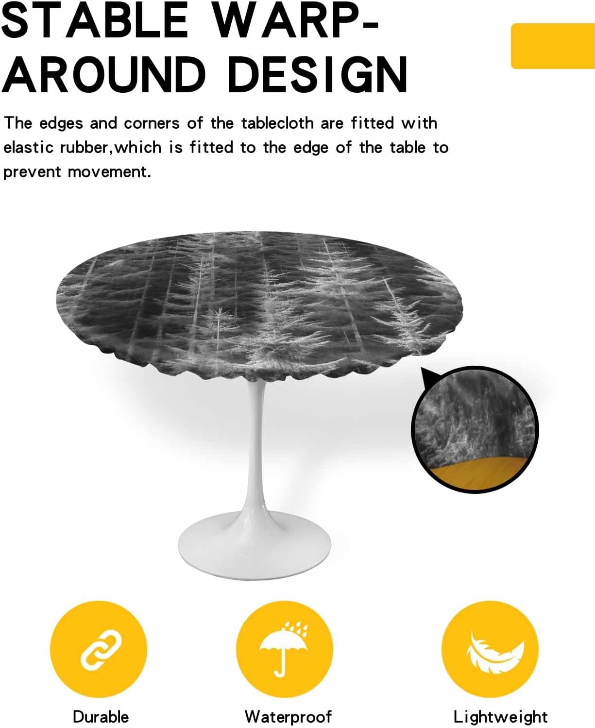 ZOE GARDEN Grey Tree Round Waterproof Tablecloth