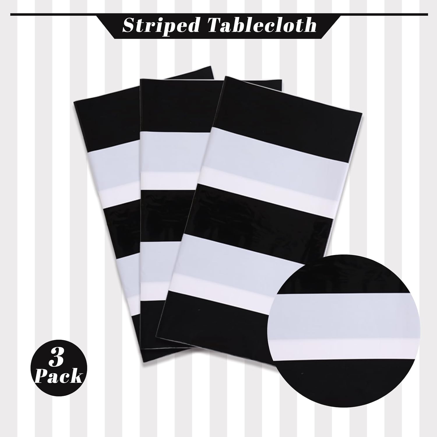 Kesfey 3 Pack Black White Vertical Striped Tablecloth 54x108 Inch Waterproof