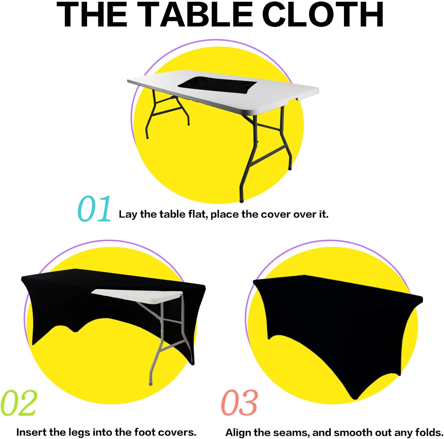 2 Pack 6FT Black Stretch Spandex Tablecloths