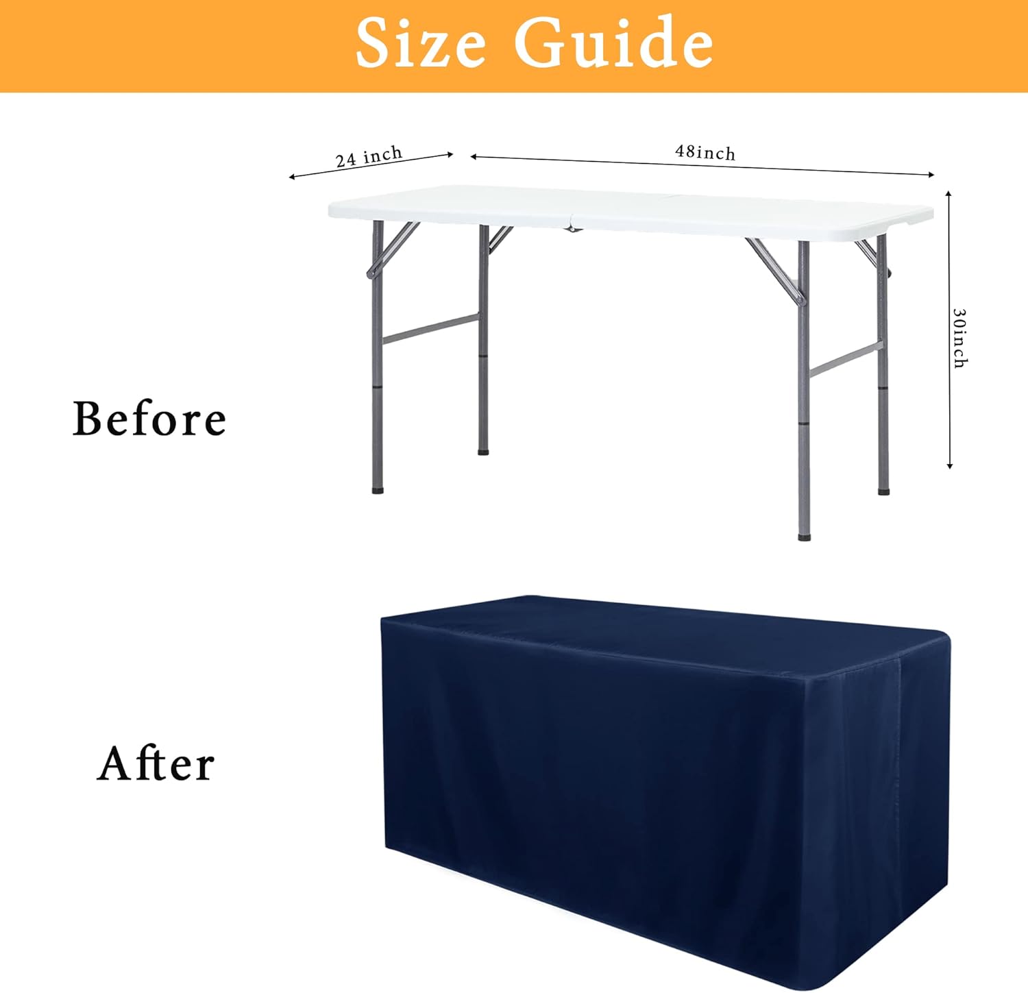 Obstal 2 Pack Water Resistant Tablecloths for 4 Foot Rectangular Tables - Navy