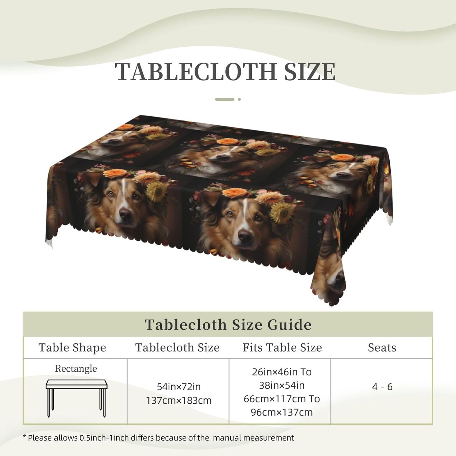 Dog Girl With Flowers Anti-Grease Tablecloth