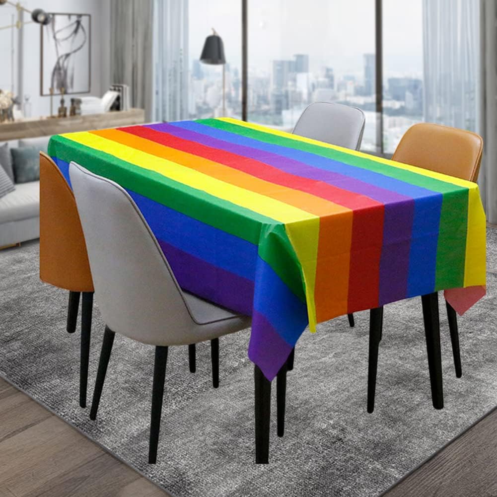 2 Pack Plastic Tablecloths - 54 x 108 Inches Rainbow Covers for Events