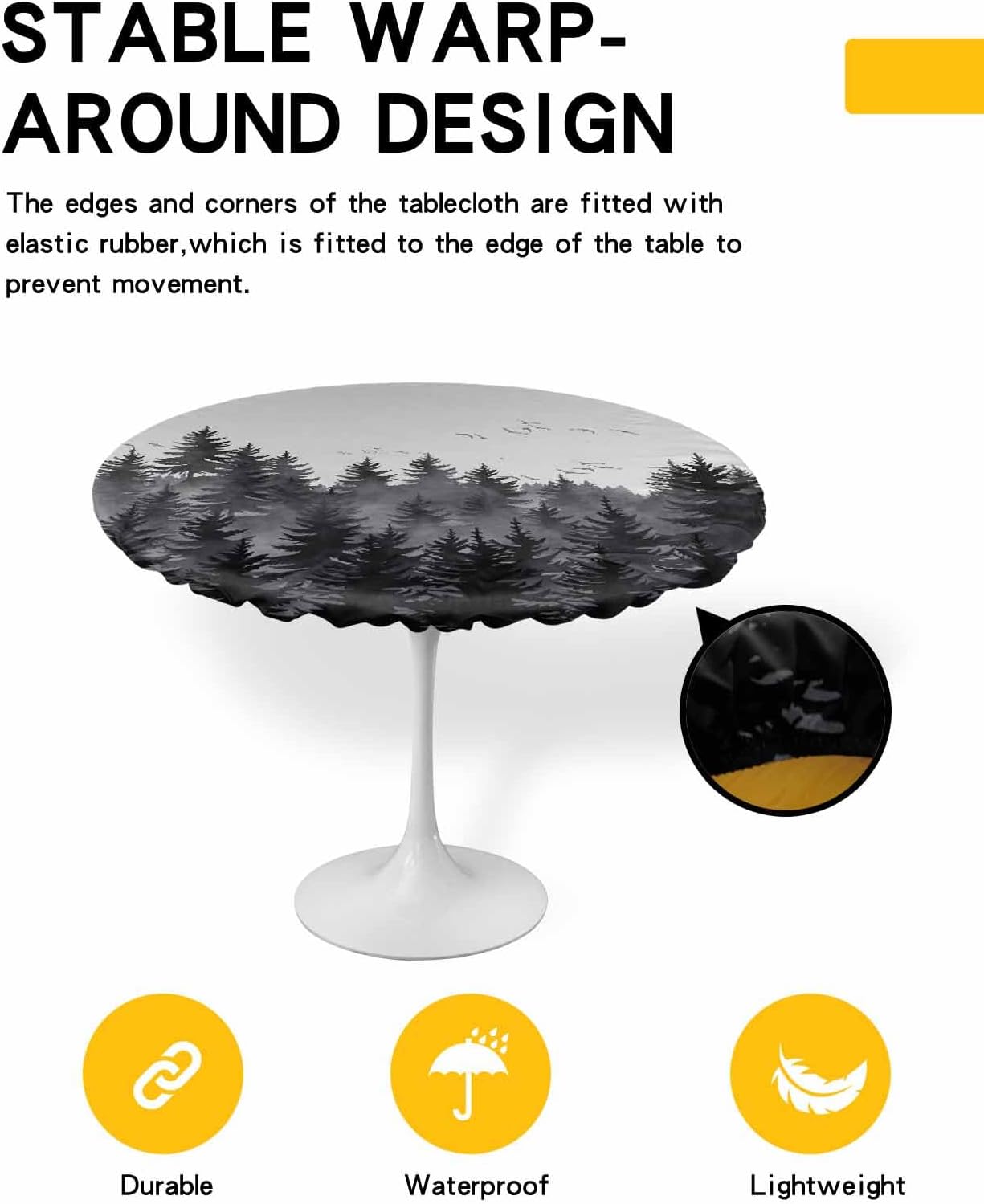 Forest Round Waterproof Table Cover Fitted Elastic Tablecloth 55-60 Inches