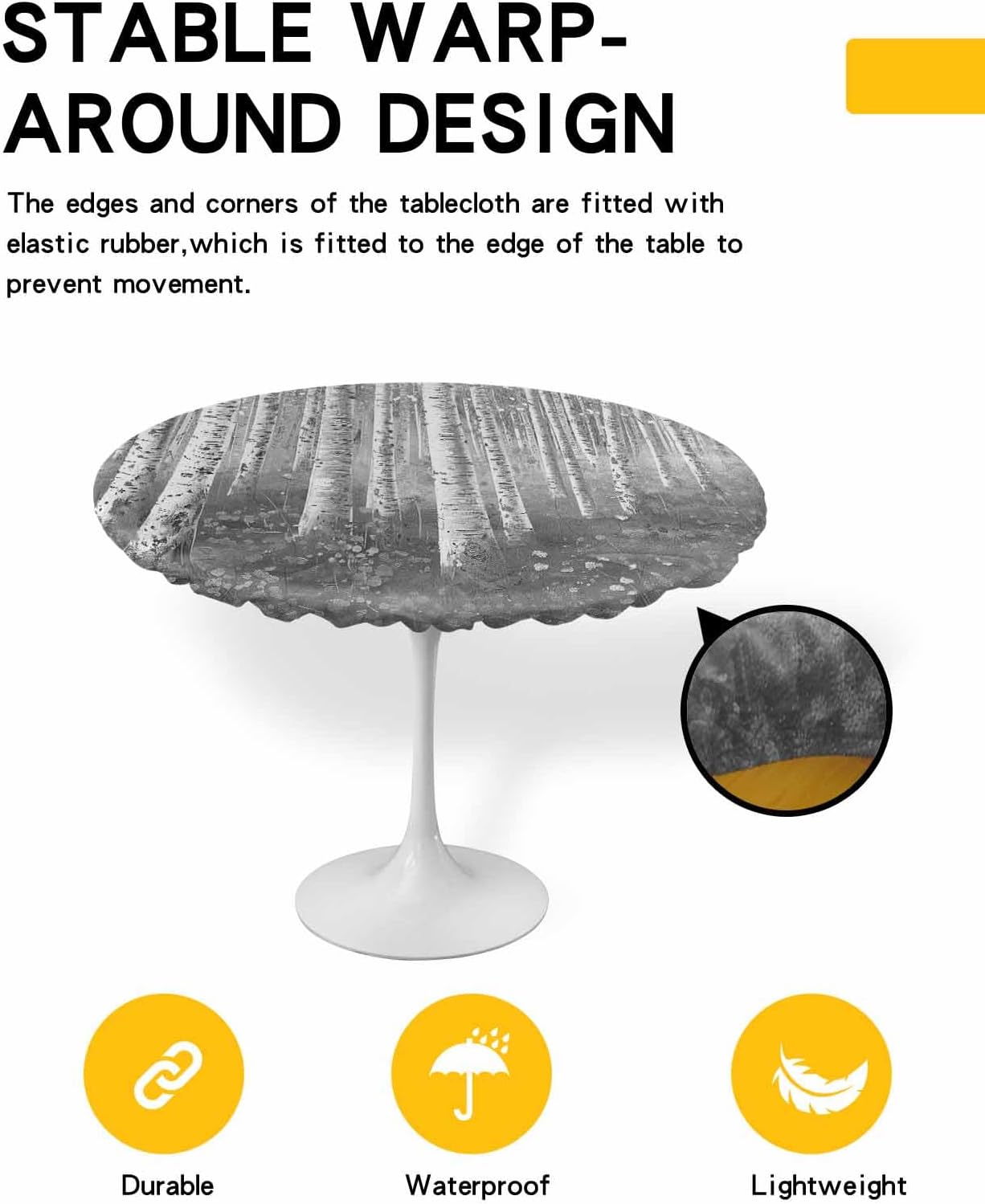 Grey Forest Tree Round Waterproof Table Cover Fitted Tablecloth