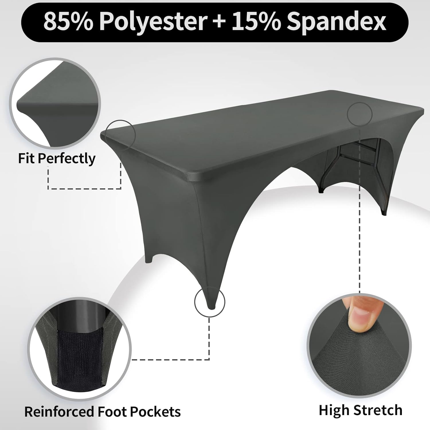 FestiCorp Gray Spandex Table Cover for 8 Foot Table