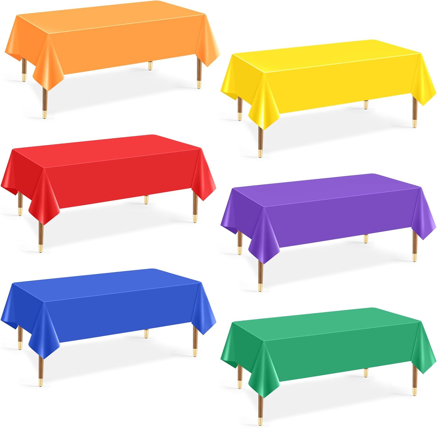 6Pcs Rainbow Neon Plastic Tablecloths Set 54x72 Inch